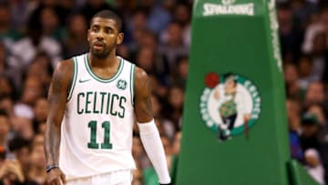 BOSTON, MA - OCTOBER 2: Kyrie Irving #11 of the Boston Celtics looks on during the first half against the Charlotte Hornets at TD Garden on October 2, 2017 in Boston, Massachusetts. NOTE TO USER: User expressly acknowledges and agrees that, by downloading and or using this Photograph, user is consenting to the terms and conditions of the Getty Images License Agreement. (Photo by Maddie Meyer/Getty Images)