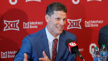 Dec 6, 2021; Norman, OK, USA; Oklahoma Sooners head football coach Brent Venables speaks to the media. Mandatory Credit: Alonzo Adams-USA TODAY Sports