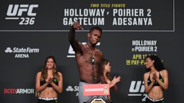 Apr 12, 2019; Atlanta, GA, USA; Israel Adesanya during weigh ins for UFC 236 at State Farm Arena. Mandatory Credit: Adam Hagy-USA TODAY Sports