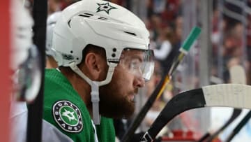 GLENDALE, AZ - OCTOBER 19: Martin Hanzal #10 of the Dallas Stars looks on from the bench during a game against the Arizona Coyotes at Gila River Arena on October 19, 2017 in Glendale, Arizona. (Photo by Norm Hall/NHLI via Getty Images)