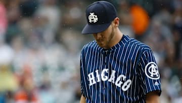 Jun 4, 2016; Detroit, MI, USA; Chicago White Sox starting pitcher Chris Sale (49) walks off the field after being relieved in the seventh inning against the Detroit Tigers at Comerica Park. Mandatory Credit: Rick Osentoski-USA TODAY Sports