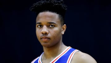 GREENBURGH, NY - AUGUST 11: Markelle Fultz of the 76ers poses for a portrait during the 2017 NBA Rookie Photo Shoot at MSG Training Center on August 11, 2017 in Greenburgh, New York. NOTE TO USER: User expressly acknowledges and agrees that, by downloading and or using this photograph, User is consenting to the terms and conditions of the Getty Images License Agreement. (Photo by Elsa/Getty Images)