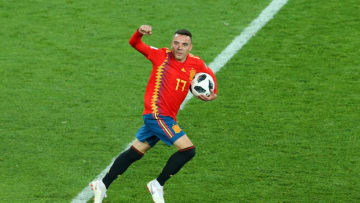 KALININGRAD, RUSSIA - JUNE 25: Iago Aspas of Spain celebrates after scoring his team's second goal during the 2018 FIFA World Cup Russia group B match between Spain and Morocco at Kaliningrad Stadium on June 25, 2018 in Kaliningrad, Russia. (Photo by Alex Livesey/Getty Images)