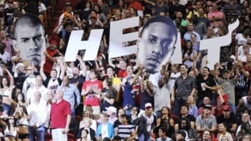 Mar 24, 2014; Miami, FL, USA; Miami Heat fans cheer during the second half against the Portland Trail Blazers at American Airlines Arena. Miami won 93-91. Mandatory Credit: Steve Mitchell-USA TODAY Sports