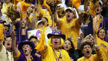 BOSTON - APRIL 02: Fans of the Louisiana State Tigers cheer as the team is announced before the game against the Duke Blue Devils during the 2006 Women's NCAA Basketball Championship Semifinals on April 2, 2006 at the TD Banknorth Garden in Boston, Massachusetts. Duke defeated Louisiana State 61-45 to advance to the championship game. (Photo by Elsa/Getty Images)