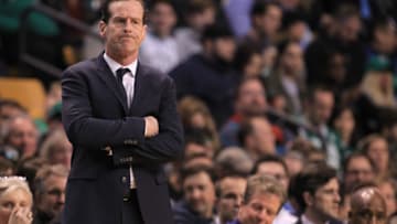 BOSTON - APRIL 11: Brooklyn Nets' head coach Kenny Atkinson reacts during the second quarter. The Boston Celtics host the Brooklyn Nets in a regular season NBA basketball game at TD Garden in Boston on April 11, 2018. (Photo by Matthew J. Lee/The Boston Globe via Getty Images)