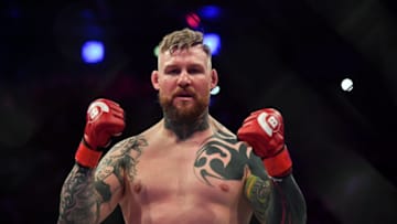 Dublin , Ireland - 23 February 2019; Charlie Ward celebrates following his win against Jamie Stephenson in their Middleweight bout during Bellator 217 at the 3 Arena in Dublin. (Photo By David Fitzgerald/Sportsfile via Getty Images)