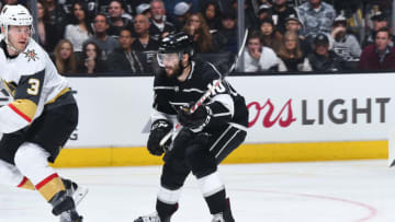 LOS ANGELES, CA - APRIL 15: Tobias Rieder #10 of the Los Angeles Kings skates on ice against the Vegas Golden Knights in Game Three of the Western Conference First Round during the 2018 NHL Stanley Cup Playoffs at STAPLES Center on April 15, 2018 in Los Angeles, California. (Photo by Andrew D. Bernstein/NHLI via Getty Images)