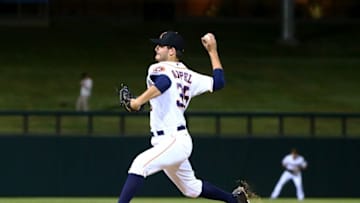 Oct. 14, 2014; Scottsdale, AZ, USA; Houston Astros pitcher Mark Appel plays for the Salt River Rafters during an Arizona Fall League game against the Surprise Saguaros at Salt River Field. Mandatory Credit: Mark J. Rebilas-USA TODAY Sports