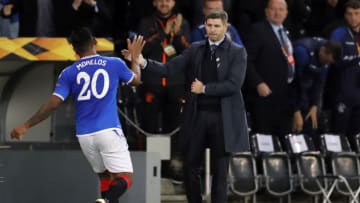 Alfredo Morelos and Steven Gerrard of Rangers. (Photo by STEFAN WERMUTH / AFP) (Photo by STEFAN WERMUTH/AFP via Getty Images)