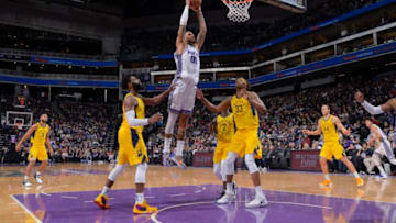 SACRAMENTO, CA - DECEMBER 1: Willie Cauley-Stein #00 of the Sacramento Kings dunks against the Indiana Pacers on December 1, 2018 at Golden 1 Center in Sacramento, California. NOTE TO USER: User expressly acknowledges and agrees that, by downloading and or using this photograph, User is consenting to the terms and conditions of the Getty Images Agreement. Mandatory Copyright Notice: Copyright 2018 NBAE (Photo by Rocky Widner/NBAE via Getty Images)
