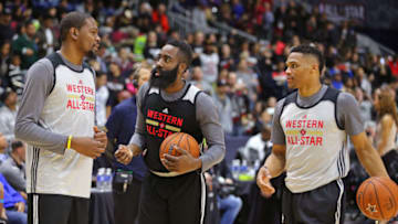 OKC Thunder, Kevin Durant, James Harden, Russell Westbrook (Photo by Bruce Yeung/NBAE via Getty Images)