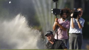 Dec 11, 2015; Naples, FL, USA; Graeme McDowell hits a bunker shot onto the 17th green during the second round of the Franklin Templeton Shootout at Tiburon Golf Club - Gold Course. Mandatory Credit: Reinhold Matay-USA TODAY Sports