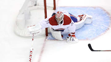 TORONTO, ONTARIO - AUGUST 12: Carey Price #31 of the Montreal Canadiens stops a shot in the first period against the Philadelphia Flyers in Game One of the Eastern Conference First Round during the 2020 NHL Stanley Cup Playoffs at Scotiabank Arena on August 12, 2020 in Toronto, Ontario. (Photo by Elsa/Getty Images)