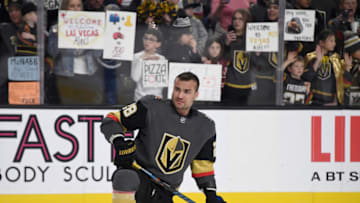 LAS VEGAS, NEVADA - FEBRUARY 20: William Carrier #28 of the Vegas Golden Knights stretches during warmups before a game against the Tampa Bay Lightning at T-Mobile Arena on February 20, 2020 in Las Vegas, Nevada. The Golden Knights defeated the Lightning 5-3. (Photo by Ethan Miller/Getty Images)