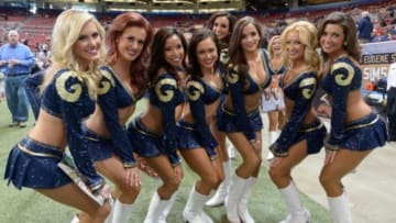 Nov 30, 2014; St. Louis, MO, USA; St. Louis Rams cheerleaders pose before the game against the Oakland Raiders at Edward Jones Dome. Mandatory Credit: Kirby Lee-USA TODAY Sports