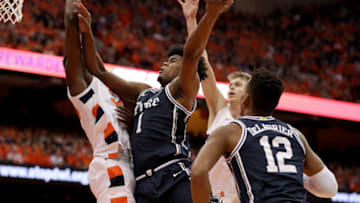 SYRACUSE, NEW YORK - FEBRUARY 01: Vernon Carey Jr. #1 of the Duke Blue Devils drives to the basket during the first half of an NCAA basketball game against the Syracuse Orange at the Carrier Dome on February 01, 2020 in Syracuse, New York. (Photo by Bryan M. Bennett/Getty Images)