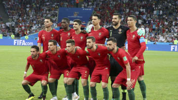 SOCHI, RUSSIA - JUNE 15: Team of Portugal poses before the 2018 FIFA World Cup Russia group B match between Portugal and Spain at Fisht Stadium on June 15, 2018 in Sochi, Russia. (Photo by Jean Catuffe/Getty Images)