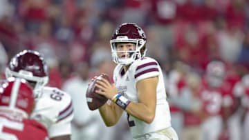 TUSCALOOSA, AL - OCTOBER 22: Will Rogers #2 of the Mississippi State Bulldogs looks to throw during the second half against the Alabama Crimson Tide at Bryant-Denny Stadium on October 22, 2022 in Tuscaloosa, Alabama. (Photo by Brandon Sumrall/Getty Images)