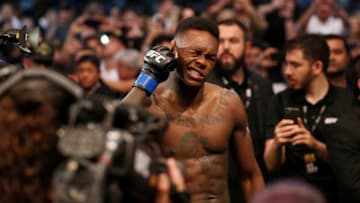 MELBOURNE, AUSTRALIA - OCTOBER 06: Israel Adesanya makes his way to the Octagon for the Middleweight title bout during UFC 243 at Marvel Stadium on October 06, 2019 in Melbourne, Australia. (Photo by Darrian Traynor/Getty Images)