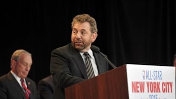 Sep 25, 2013; New York, NY, USA; President and CEO of cablevision systems corporation and executive chairman of The Madison Square Garden company James Dolan speaks during a press conference to announce the 2015 NBA All-Star weekend in New York City at Industria Superstudio. The skill competition will be held at the Barclays Center and the All-Star game will be held at Madison Square Garden. Mandatory Credit: Joe Camporeale-USA TODAY Sports