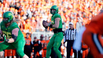 CBS Sports' Ryan Wilson sent a mixed message on the NFL draft stock of former Auburn football quarterback and current Oregon star Bo Nix Mandatory Credit: Soobum Im-USA TODAY Sports