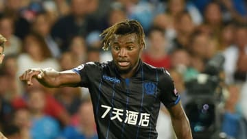 NAPLES, ITALY - AUGUST 16: Allan Saint Maximin of OGC Nice in action during the UEFA Champions League Qualifying Play-Offs Round First Leg match between SSC Napoli and OGC Nice at Stadio San Paolo on August 16, 2017 in Naples, Italy. (Photo by Francesco Pecoraro/Getty Images)