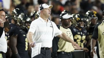 WEST LAFAYETTE, IN - AUGUST 30: Head coach Jeff Brohm of the Purdue Boilermakers reacts in the second quarter of a game against the Northwestern Wildcats at Ross-Ade Stadium on August 30, 2018 in West Lafayette, Indiana. (Photo by Joe Robbins/Getty Images)