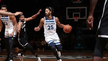 BROOKLYN, NY - NOVEMBER 23: Derrick Rose #25 of the Minnesota Timberwolves. Copyright 2018 NBAE (Photo by Nathaniel S. Butler/NBAE via Getty Images)