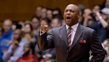 DURHAM, NC - FEBRUARY 25: Head coach Leonard Hamilton of the Florida State Seminoles directs his team during a game against the Duke Blue Devils at Cameron Indoor Stadium on February 25, 2016 in Durham, North Carolina. (Photo by Grant Halverson/Getty Images)