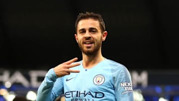 MANCHESTER, ENGLAND - DECEMBER 01: Bernardo Silva of Manchester City celebrates after scoring his team's first goal during the Premier League match between Manchester City and AFC Bournemouth at Etihad Stadium on December 1, 2018 in Manchester, United Kingdom. (Photo by Catherine Ivill/Getty Images)