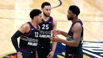 Philadelphia 76ers, Tobias Harris, Ben Simmons, Joel Embiid (Photo by Sean Gardner/Getty Images)
