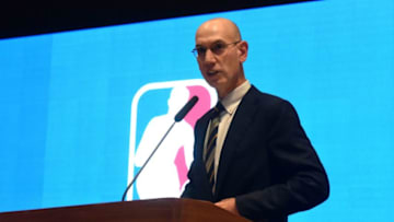 NBA Commissioner Adam Silver speaks during the announcement of the The NBA-backed Basketball Africa League (BAL) at the Museum of Black Civilisations in Dakar, on July 30 2019. - The NBA-backed Basketball Africa League (BAL) unveiled host cities Tuesday for its inaugural season, with Kigali, Rwanda, as the named host city for the first semi-final and championship games. Cairo, Egypt; Dakar, Senegal; Lagos, Nigeria; Luanda, Angola; Rabat, Morocco and a Tunisian city, Tunis or Monastir, were announced as the sites for BAL regular-season games. The BAL, featuring 12 club teams from across Africa, is set to begin play in March 2020. (Photo by Seyllou / AFP) (Photo credit should read SEYLLOU/AFP via Getty Images)