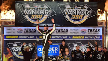 FORT WORTH, TX - MARCH 29: Kyle Busch, driver of the #51 Cessna Toyota, celebrates in victory lane after winning the NASCAR Gander Outdoors Truck Series Vankor 350 at Texas Motor Speedway on March 29, 2019 in Fort Worth, Texas. (Photo by Jared C. Tilton/Getty Images)