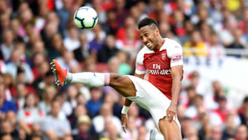 LONDON, ENGLAND - AUGUST 12: Pierre-Emerick Aubameyang of Arsenal controls the ball during the Premier League match between Arsenal FC and Manchester City at Emirates Stadium on August 12, 2018 in London, United Kingdom. (Photo by Michael Regan/Getty Images)