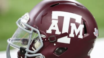 Sep 5, 2015; Houston, TX, USA; A view of a Texas A&M Aggies helmet at NRG Stadium. Aggies won 38 to 17. Mandatory Credit: Thomas B. Shea-USA TODAY Sports