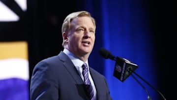 Apr 28, 2016; Chicago, IL, USA; NFL commissioner Roger Goodell announces the draft picks in the first round of the 2016 NFL Draft at Auditorium Theatre. Mandatory Credit: Kamil Krzaczynski-USA TODAY Sports