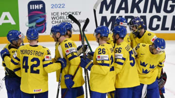 Sweeden National Team. (Photo by Emmi Korhonen / Lehtikuva / AFP) / Finland OUT (Photo by EMMI KORHONEN/Lehtikuva/AFP via Getty Images)