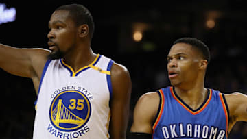 OKC Thunder: Kevin Durant vs. Russell Westbrook. (Photo by Ezra Shaw/Getty Images)