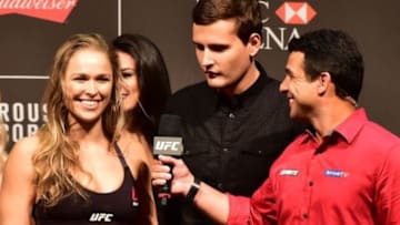 Jul 31, 2015; Rio de Janeiro, RJ, Brazil; Ronda Rousey during weigh-ins for UFC 190 at HSBC Arena. Mandatory Credit: Jason Silva-USA TODAY Sports