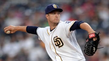 Jun 18, 2016; San Diego, CA, USA; San Diego Padres starting pitcher Colin Rea (29) pitches during the first inning against the Washington Nationals at Petco Park. Mandatory Credit: Jake Roth-USA TODAY Sports