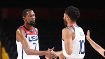 Kevin Durant and former Duke basketball standout Jayson Tatum (Photo by Gregory Shamus/Getty Images)