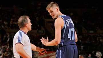 NEW YORK - NOVEMBER 9: Andrei Kirilenko #47 of the Utah Jazz questions Official #10 Ron Garretson during the game against the New York Knicks on November 9, 2008 at Madison Square Garden in New York City. The Knicks won 107-99. Copyright 2008 NBAE (Photo by David Dow/NBAE via Getty Images)