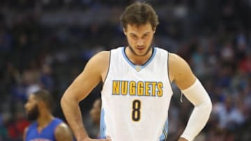 Nov 12, 2016; Denver, CO, USA; Denver Nuggets forward Danilo Gallinari (8) reacts during the second half against the Detroit Pistons at Pepsi Center. The Pistons won 106-95. Mandatory Credit: Chris Humphreys-USA TODAY Sports