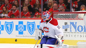 Nov 13, 2016; Chicago, IL, USA; Montreal Canadiens goalie Al Montoya (35) makes a save during the first period against the Chicago Blackhawks at the United Center. Mandatory Credit: Dennis Wierzbicki-USA TODAY Sports