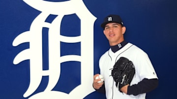 LAKELAND, FL - FEBRUARY 26: Franklin Perez #34 of the Detroit Tigers poses for a photo during photo day at the TigerTown Facility on February 26, 2019 in Lakeland, Florida. (Photo by Mark Cunningham/MLB Photos via Getty Images)
