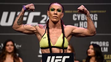 LAS VEGAS, NV - DECEMBER 29: Cris Cyborg of Brazil poses on the scale during the UFC 219 weigh-in inside T-Mobile Arena on December 29, 2017 in Las Vegas, Nevada. (Photo by Jeff Bottari/Zuffa LLC/Zuffa LLC via Getty Images)