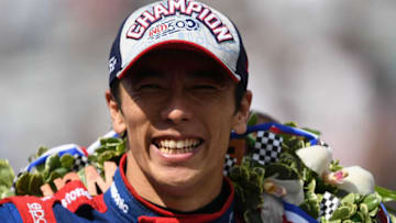 INDIANAPOLIS, IN - MAY 28: Takuma Sato of Japan, driver of the #26 Andretti Autosport Honda, celebrates after winning the 101st Indianapolis 500 at Indianapolis Motorspeedway on May 28, 2017 in Indianapolis, Indiana. (Photo by Jared C. Tilton/Getty Images)