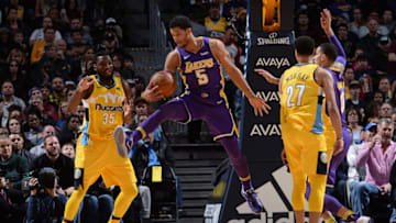 Los Angeles Lakers v Denver NuggetsDENVER, CO - DECEMBER 2: Josh Hart #5 of the Los Angeles Lakers grabs the rebound against the Denver Nuggets on December 2, 2017 at the Pepsi Center in Denver, Colorado. NOTE TO USER: User expressly acknowledges and agrees that, by downloading and/or using this Photograph, user is consenting to the terms and conditions of the Getty Images License Agreement. Mandatory Copyright Notice: Copyright 2017 NBAE (Photo by Bart Young/NBAE via Getty Images)Getty ID: 884613620
