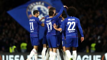LONDON, ENGLAND - OCTOBER 25: Ruben Loftus-Cheek of Chelsea celebrates with team mates after scoring his hat-trick goal during the UEFA Europa League Group L match between Chelsea and FC BATE Borisov at Stamford Bridge on October 25, 2018 in London, United Kingdom. (Photo by Bryn Lennon/Getty Images)